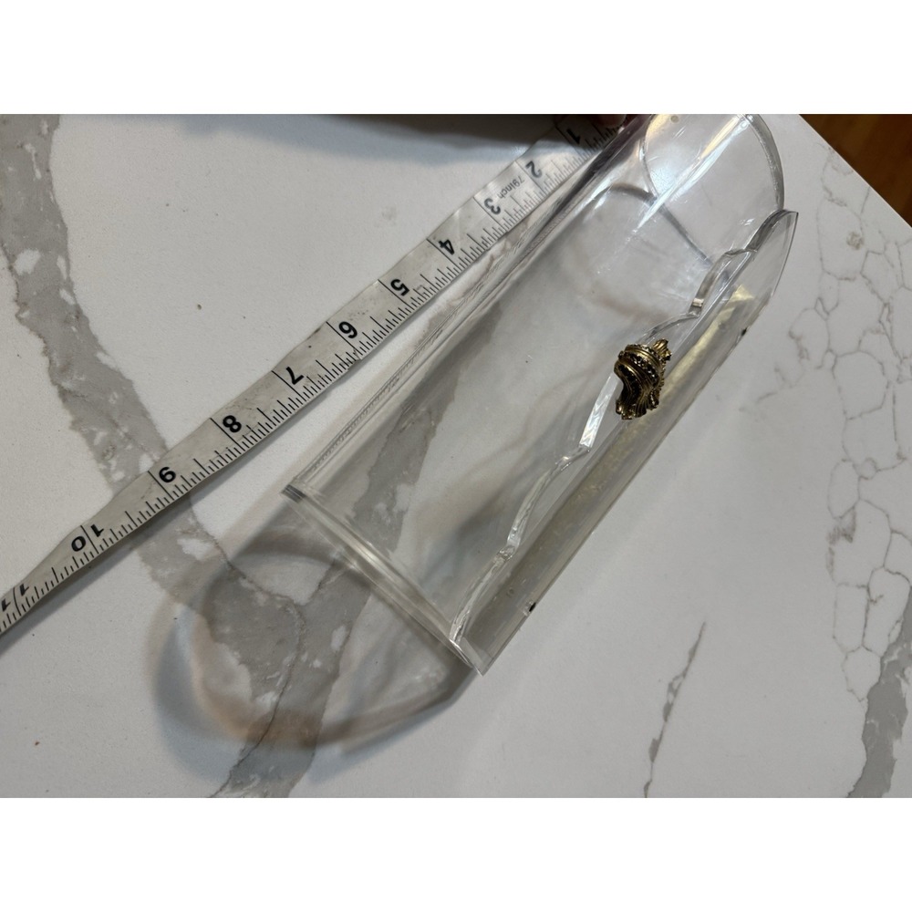 Vintage Lucite Acrylic Clutch Hinged Scalloped Edge handbag 1950s clear plastic - Picture 8 of 11